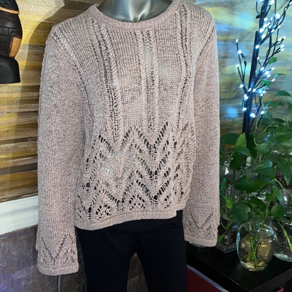 Bcbg Max Azria Blush Mixed Stitch Long Sleeve Pullover Size Xl Msrp $178